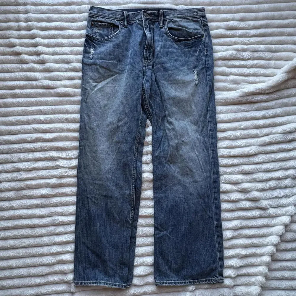 Men's Banana Republic Straight Leg Jeans Medium Wash‎ Distressed 34 x 30